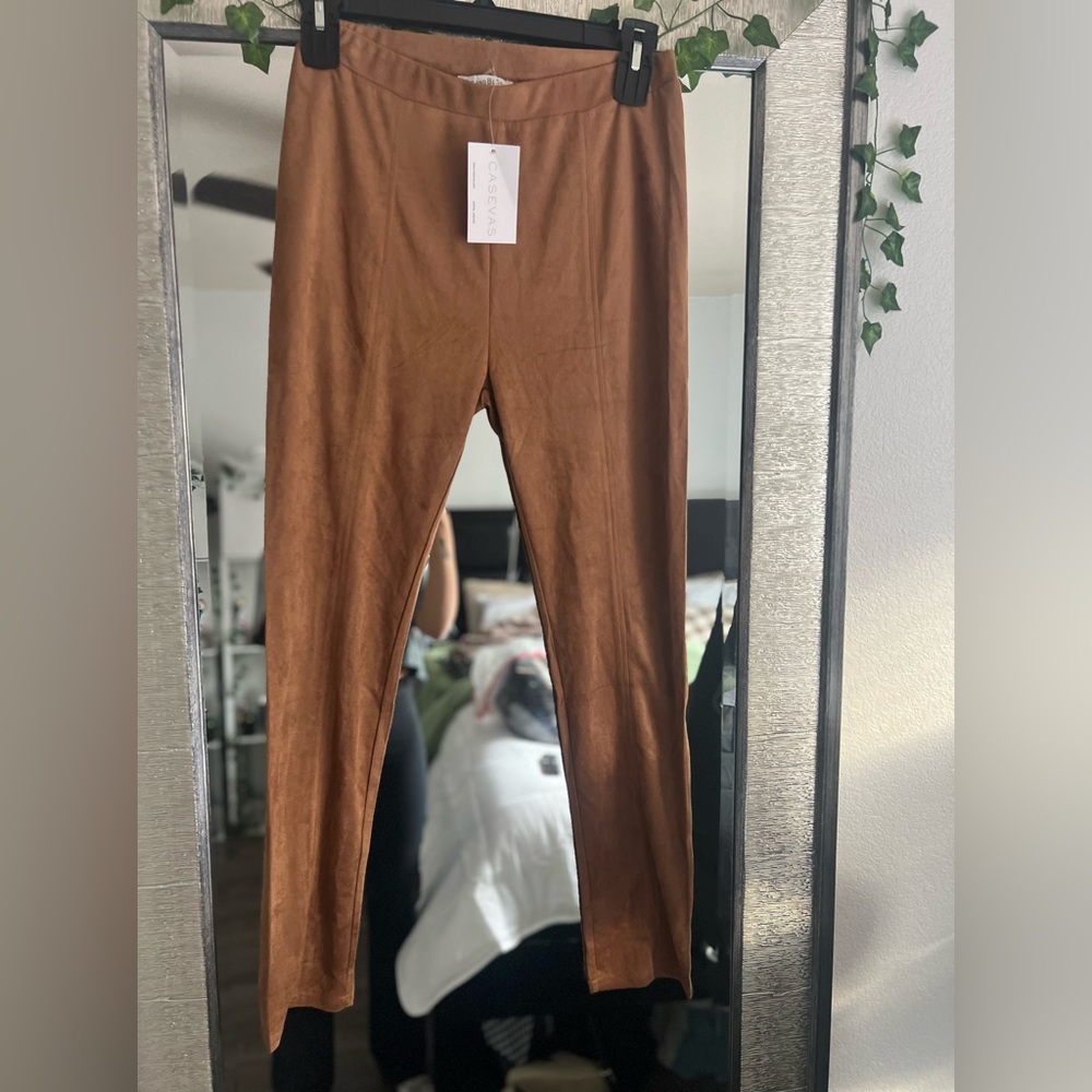Brown suade work pants.